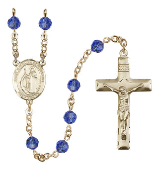 14 Karat Gold 6mm Austrian Crystal Saint Raymond of Penafort Rosary in Sapphire