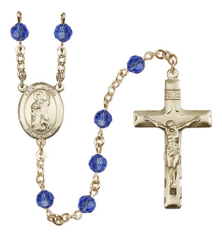 14 Karat Gold 6mm Austrian Crystal Saint Drogo Rosary in Sapphire