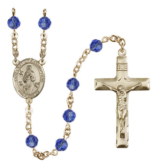 14 Karat Gold 6mm Austrian Crystal Our Lady of Assumption Rosary in Sapphire