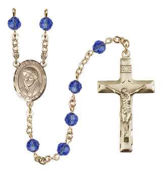 14 Karat Gold 6mm Austrian Crystal Saint Peter Canisius Rosary in Sapphire