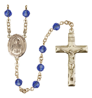 14 Karat Gold 6mm Austrian Crystal Saint Peter Chanel Rosary in Sapphire