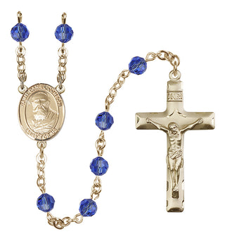 14 Karat Gold 6mm Austrian Crystal Saint Daniel Comboni Rosary in Sapphire