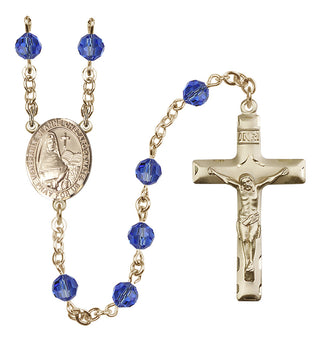 14 Karat Gold 6mm Austrian Crystal Saint Jeanne Chezard de Matel Rosary in Sapphire