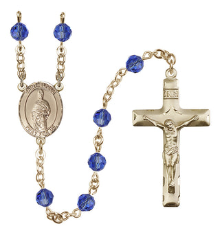 14 Karat Gold 6mm Austrian Crystal Saint Eligius Rosary in Sapphire