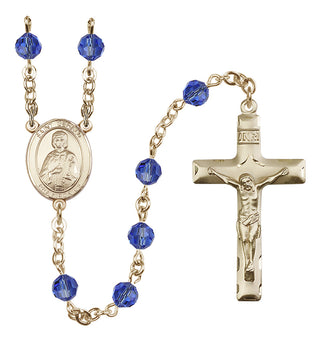 14 Karat Gold 6mm Austrian Crystal Saint Gerald Rosary in Sapphire