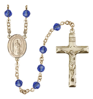 14 Karat Gold 6mm Austrian Crystal Saint Seraphina Rosary in Sapphire
