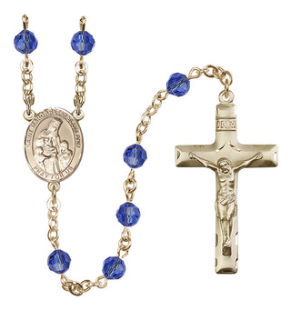 14 Karat Gold 6mm Austrian Crystal Saint Margaret of Scotland Rosary in Sapphire