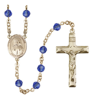 14 Karat Gold 6mm Austrian Crystal Saint Jeanne Jugan Rosary in Sapphire