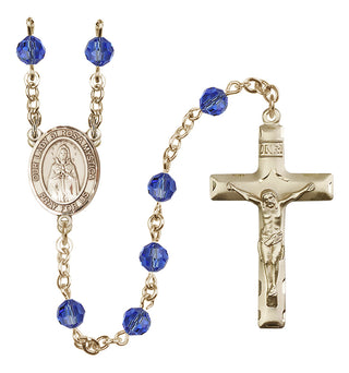 14 Karat Gold 6mm Austrian Crystal Our Lady of Rosa Mystica Rosary in Sapphire