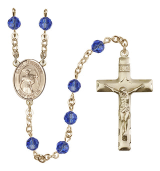 14 Karat Gold 6mm Austrian Crystal Saint Theodore Stratelates Rosary in Sapphire