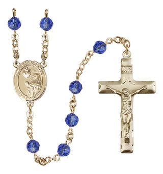 14 Karat Gold 6mm Austrian Crystal Saint Margaret Mary Alacoque Rosary in Sapphire