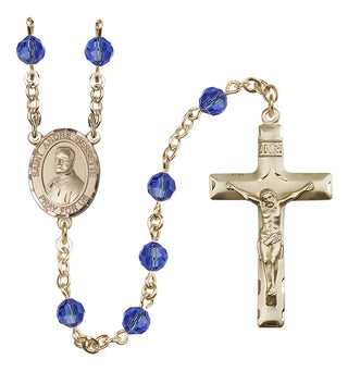 14 Karat Gold 6mm Austrian Crystal Saint Andre Bessette Rosary in Sapphire