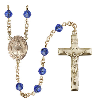 14 Karat Gold 6mm Austrian Crystal Saint Mary Mackillop Rosary in Sapphire