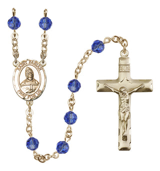 14 Karat Gold 6mm Austrian Crystal Saint Fabian Rosary in Sapphire