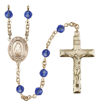 14 Karat Gold 6mm Austrian Crystal Our Lady of Good Help Rosary in Sapphire