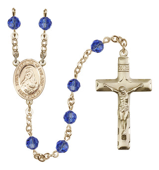14 Karat Gold 6mm Austrian Crystal Saint Jadwiga of Poland Rosary in Sapphire