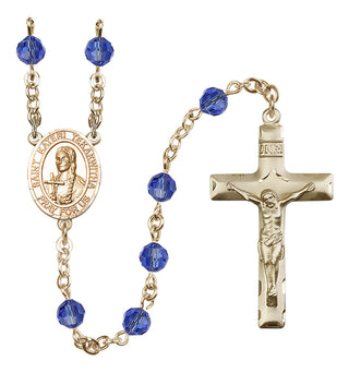 14 Karat Gold 6mm Austrian Crystal Saint Kateri Tekakwitha Rosary in Sapphire