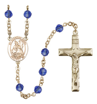 14 Karat Gold 6mm Austrian Crystal Guardian Angel Protector Rosary in Sapphire
