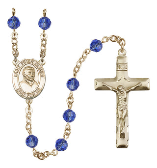 14 Karat Gold 6mm Austrian Crystal Saint Peter Claver Rosary in Sapphire