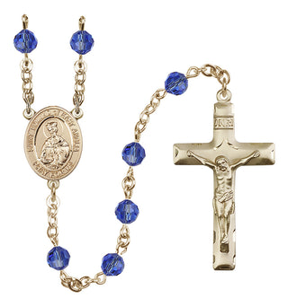 14 Karat Gold 6mm Austrian Crystal Saint Edmund of East Anglia Rosary in Sapphire