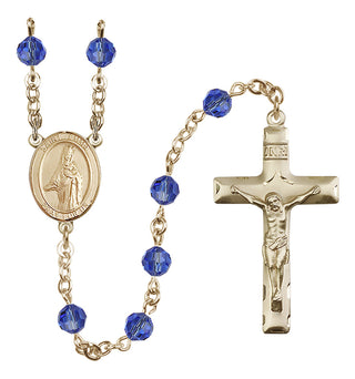 14 Karat Gold 6mm Austrian Crystal Saint Emma Uffing Rosary in Sapphire