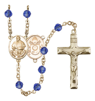 14 Karat Gold 6mm Austrian Crystal Pope Francis Rosary in Sapphire