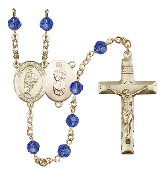 14 Karat Gold 6mm Austrian Crystal Saint Christopher/Softball Rosary in Sapphire