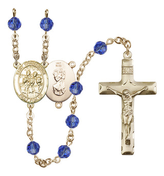 14 Karat Gold 6mm Austrian Crystal Saint Christopher / Choir Rosary in Sapphire