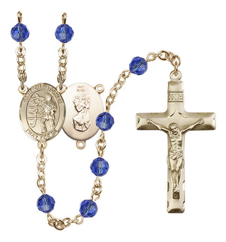 14 Karat Gold 6mm Austrian Crystal Saint Christopher / Karate Rosary in Sapphire
