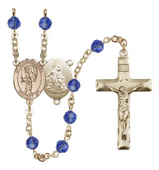 14 Karat Gold 6mm Austrian Crystal Guardian Angel/Baseball Rosary in Sapphire