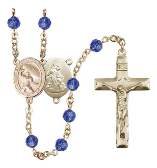 14 Karat Gold 6mm Austrian Crystal Guardian Angel/Football Rosary in Sapphire