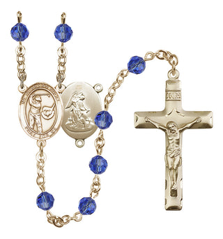 14 Karat Gold 6mm Austrian Crystal Guardian Angel/Golf Rosary in Sapphire