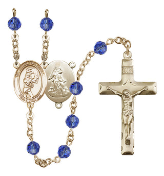 14 Karat Gold 6mm Austrian Crystal Guardian Angel/Softball Rosary in Sapphire