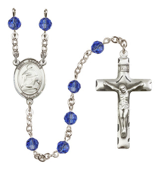 Sterling Silver 6mm Austrian Crystal Saint Charles Borromeo Rosary in Sapphire