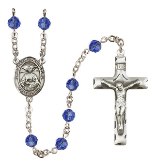 Sterling Silver 6mm Austrian Crystal Saint Catherine Laboure Rosary in Sapphire
