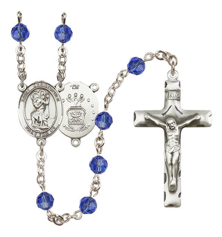 Sterling Silver 6mm Saint Christopher / Air Force Rosary