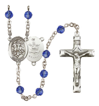 Sterling Silver 6mm Austrian Crystal Saint George / Army Rosary in Sapphire