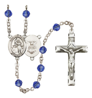 Sterling Silver 6mm Austrian Crystal Saint Joan of Arc / Navy Rosary in Sapphire