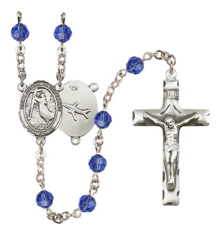 Sterling Silver 6mm Austrian Crystal Saint Joseph of Cupertino Rosary in Sapphire