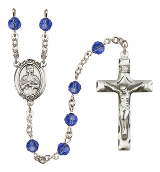 Sterling Silver 6mm Austrian Crystal Saint Kateri Tekakwitha Rosary in Sapphire
