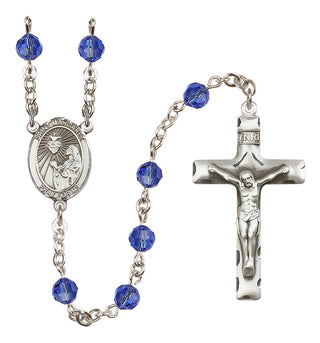 Sterling Silver 6mm Austrian Crystal Saint Margaret Mary Alacoque Rosary in Sapphire