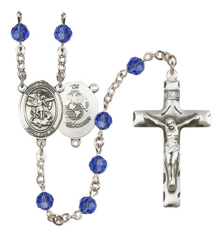 Sterling Silver 6mm Austrian Crystal Saint Michael / Marines Rosary in Sapphire