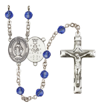 Sterling Silver 6mm Austrian Crystal Virgen Milagrosa Rosary in Sapphire