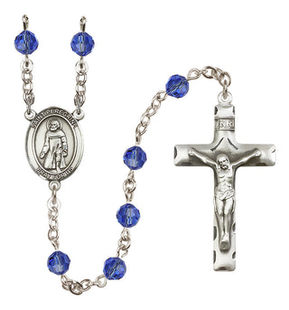 Sterling Silver 6mm Austrian Crystal Saint Peregrine Laziosi Rosary in Sapphire