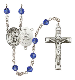 Sterling Silver 6mm Austrian Crystal Guardian Angel / Army Rosary in Sapphire