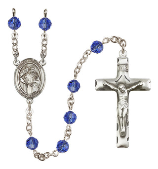 Sterling Silver 6mm Austrian Crystal Saint Ursula Rosary in Sapphire