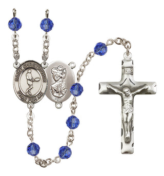 Sterling Silver 6mm Austrian Crystal Saint Christopher/Tennis Rosary in Sapphire