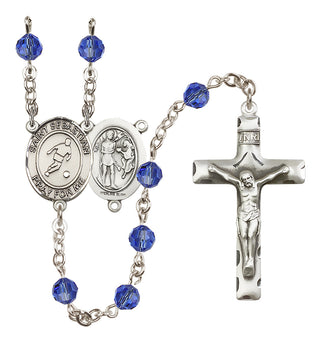 Sterling Silver 6mm Austrian Crystal Saint Sebastian/Soccer Rosary in Sapphire
