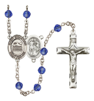 Sterling Silver 6mm Austrian Crystal Saint Sebastian/Swimming Rosary in Sapphire
