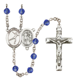 Sterling Silver 6mm Austrian Crystal Saint Sebastian/Figure Skating Rosary in Sapphire